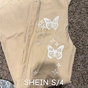 SHEIN Beige Pants with Butterfly Design